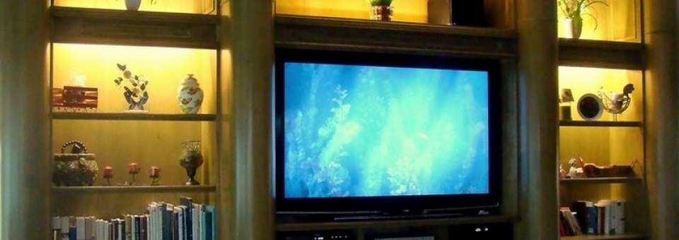 Wall unit with built in flat screen TV and fireplace